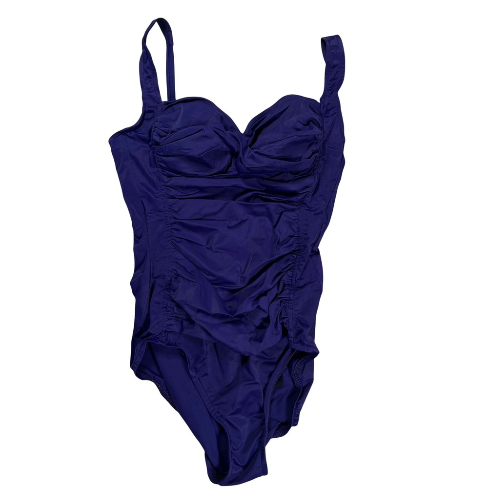 Trimshaper One Piece Bathing‎ Suit Women's Sz 10 Purple High Back   Beach Swim